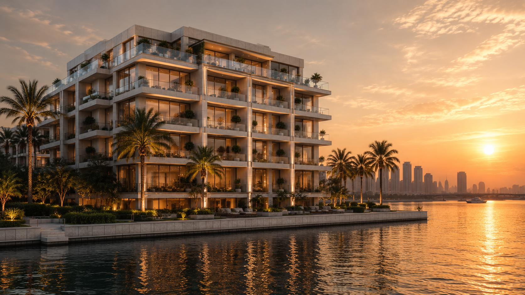 Silent Residence на закате, набережная Dubai Marina