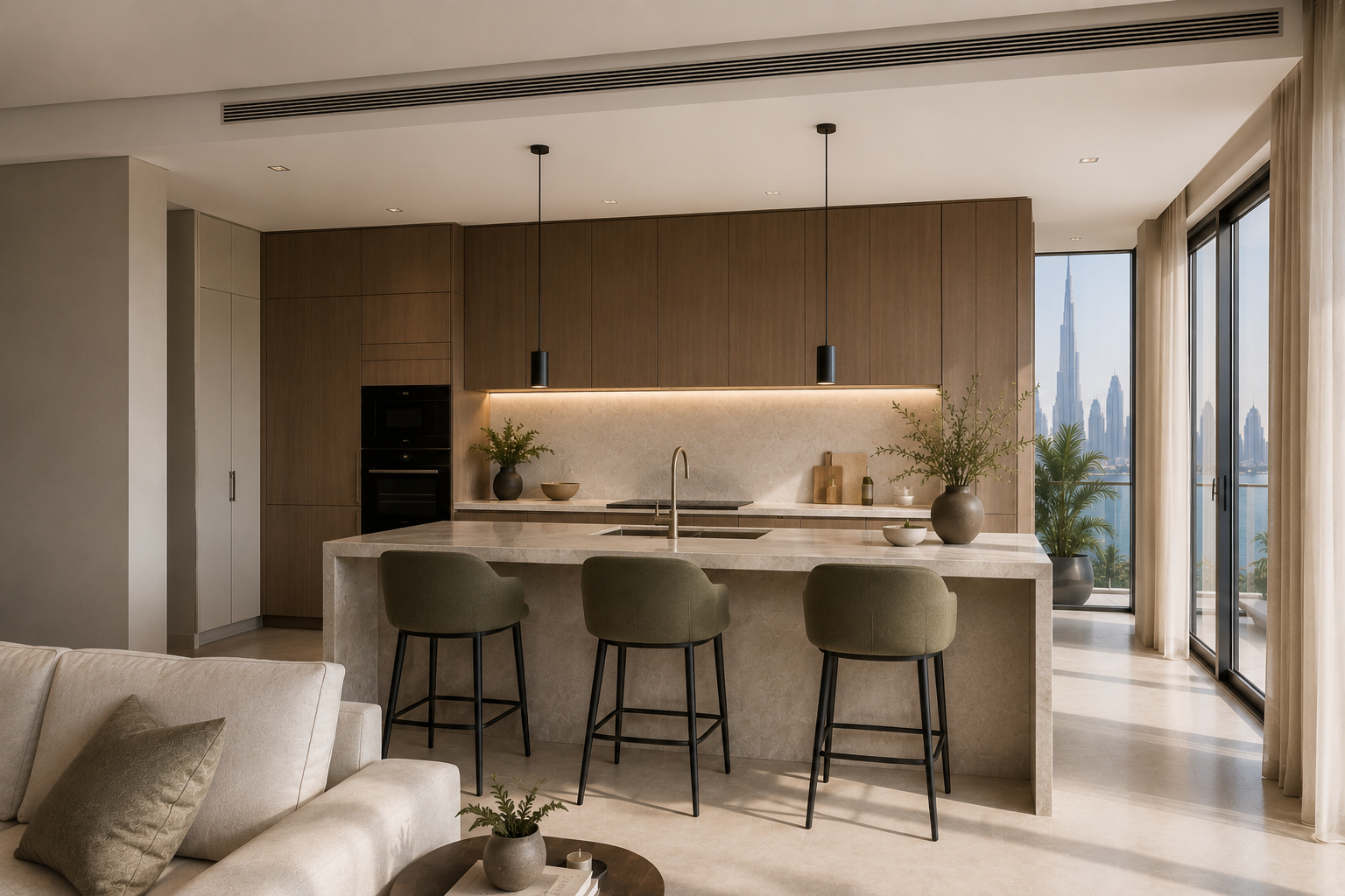 Кухня с видом на город, компактная резиденция Silent Residence